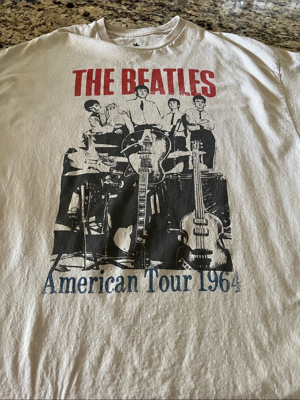 Beatles American Tour 1964 Junk Food Clothing Beige Tee with Black Print